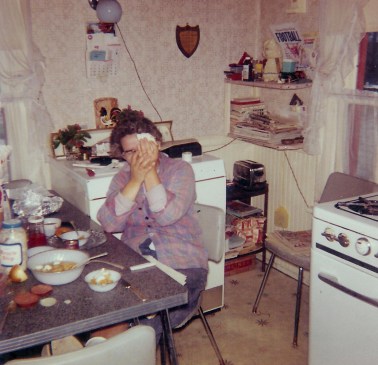 #354=Clarice N. at farm kitchen table; October 1961