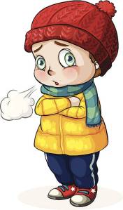 Caucasian baby feeling cold on a white background