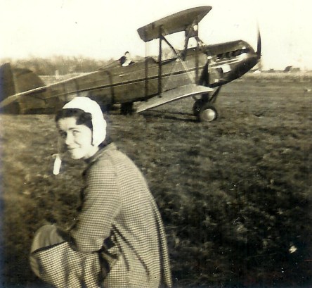 #332=Clarice Sletten gettin' ready to fly; Summer 1938