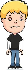 A cartoon illustration of a teenage boy looking sad.