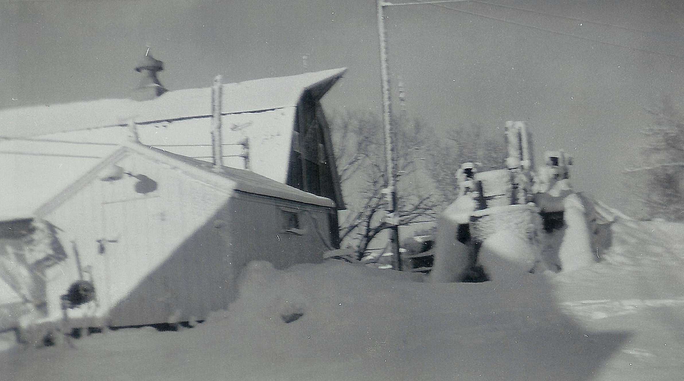 #78=Kiester farm, February 1959, W towards shop & barn
