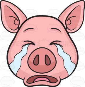 A pig weeping in tears