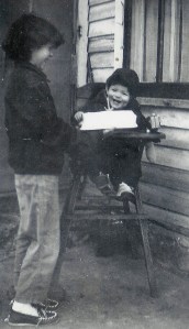 #133=Rosemary&Elliott laughing with BD cake; Jan. 14th, 1955