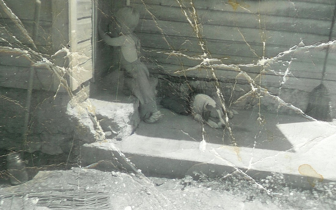 #149=Elliott peeking in SW pantry door; circa 1957