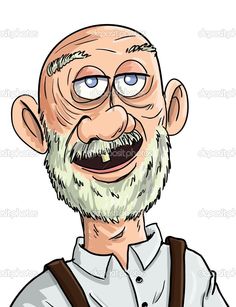 Cartoon old man with one tooth. Isolated