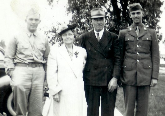 #292=G&amp;G Sletten with boys. Del just finished boot camp; circa 1943