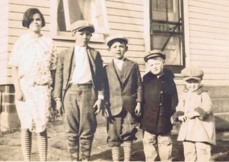 #875 Clarice's 12th birthday by Judine and Nina's place north of Emmons - Clarice, Bob, Del, Freeman Ordean, and Ralph