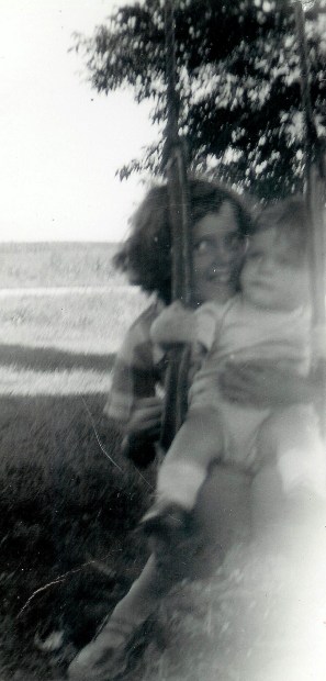 #103=Elliott in tree swing with Rosemary; Aug. 31, 1954