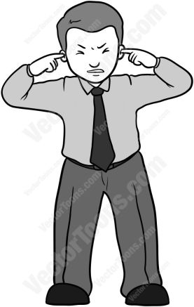 Man standing with his fingers plugging his ears